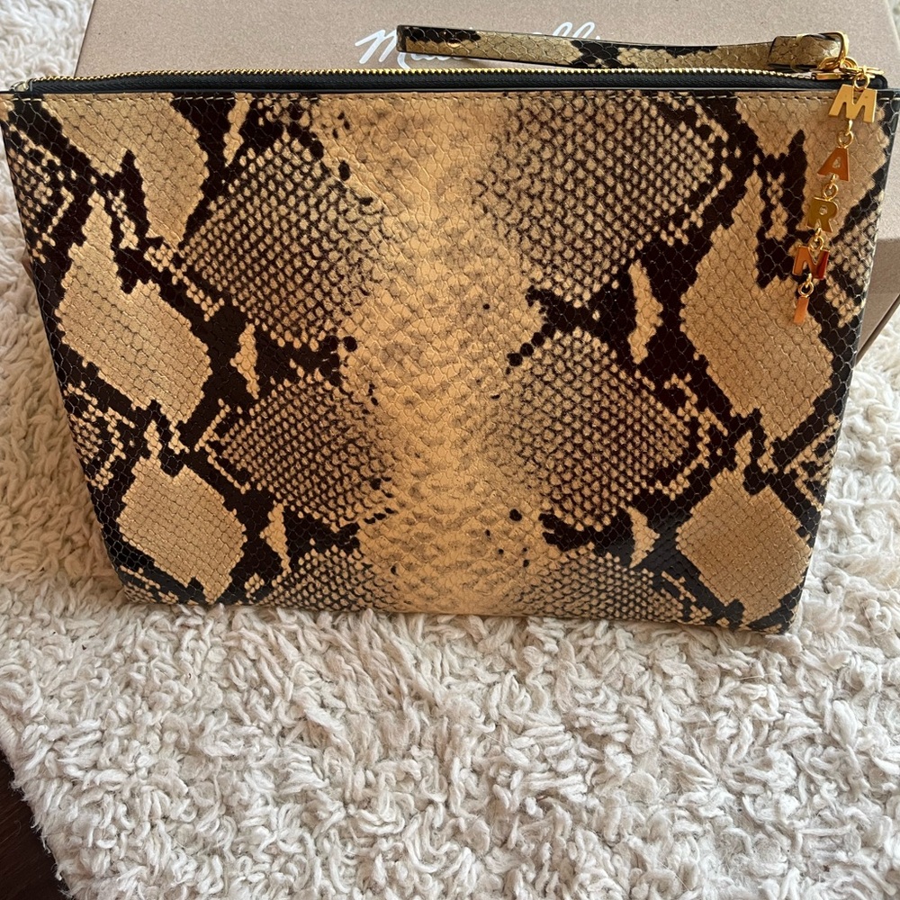 Marni large leather snakeskin-printed clutch